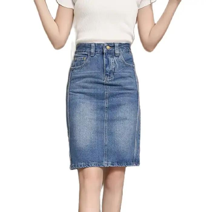 2025 mode printemps été Jean jupe femmes taille haute jupes droites femme mince élégant Denim sac hanche