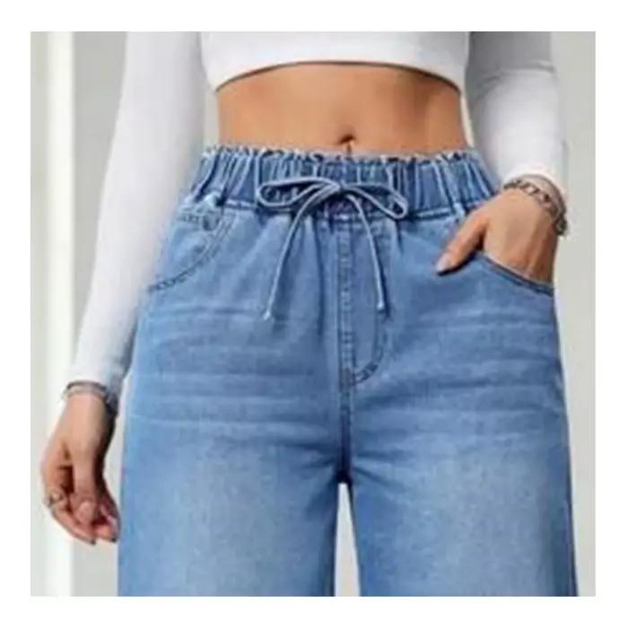 Jean décontracté ample en denim délavé pour femme