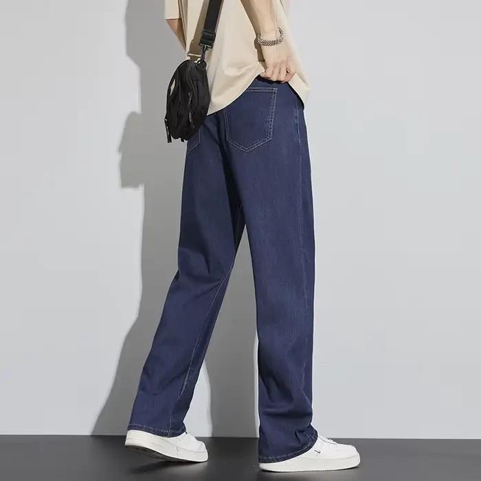 Jean droit fin en denim pour homme, tissu doux lyocell, style classique pantalon décontracté nouvelle collection été 2024 occassions quotidiennes