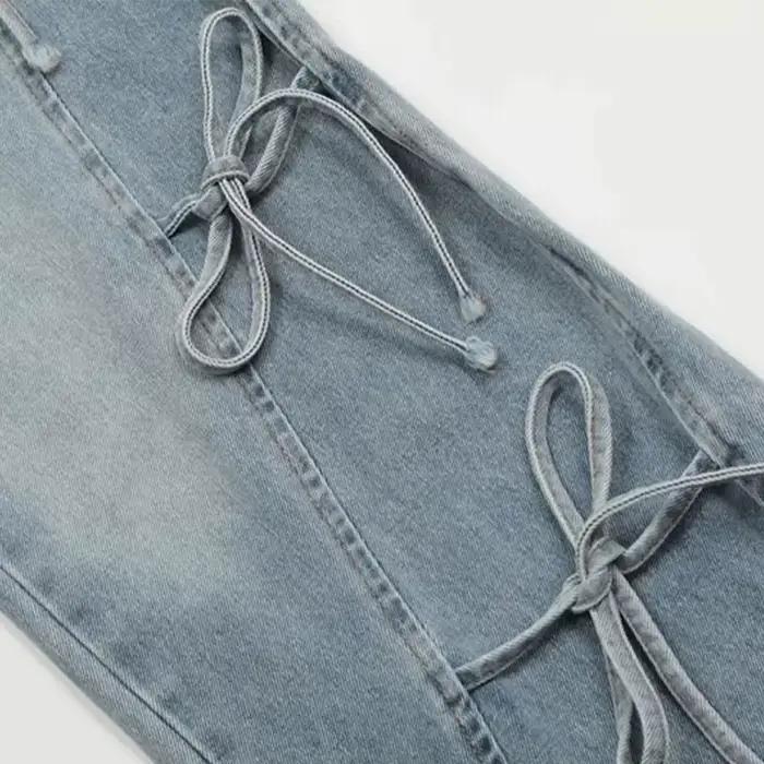 MEXZT Y2K 2000S jean femmes Vintage Streetwear nœud pansement jambe large Denim pantalon Harajuku coréen Baggy