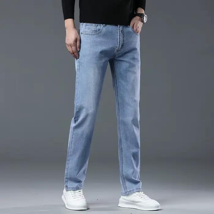 Mode jean droit hommes élastique ajusté affaires pantalon