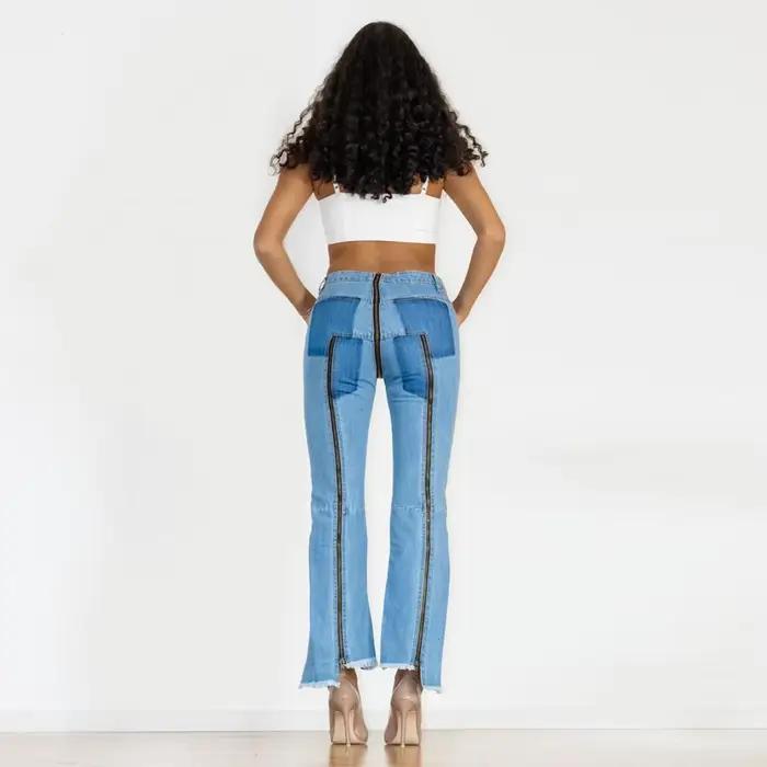 Shascullfites Jean droit slim pour femme avec plusieurs fermetures éclair