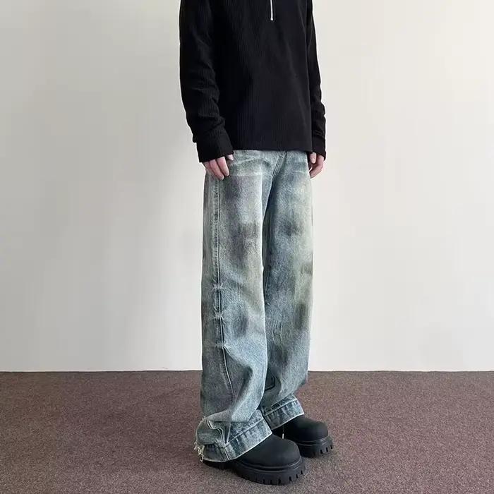 Nouveau Vintage hommes Baggy Denim pantalon 2025 automne Streetwear jambe large en détresse Jean Y2K Goth mode