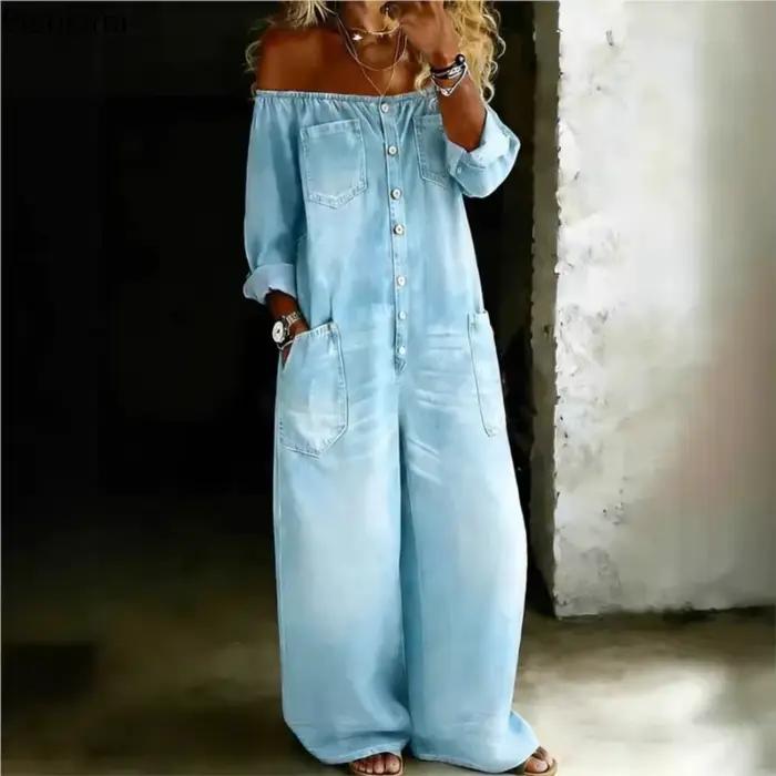 Nouvelle Combinaison Longue Ample Femme Style Rétro en Imitation Jean