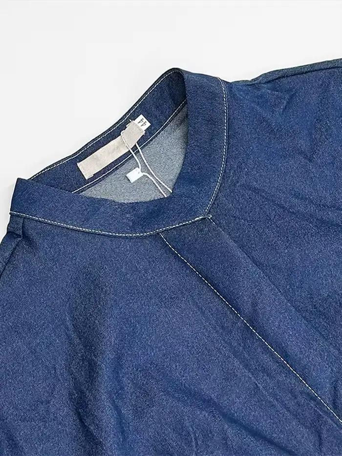 Mode Denim Robe longue pour les femmes à manches longues à lacets taille cintrée simple boutonnage