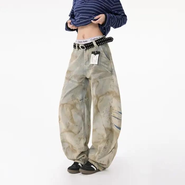 2025 Ropa Y2K Grunge en détresse bleu Baggy plissé jean pantalon pour femmes vêtements jambe large New Rock Vintage