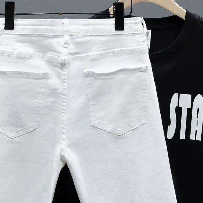 Short en Denim blanc élastique doux pour hommes
