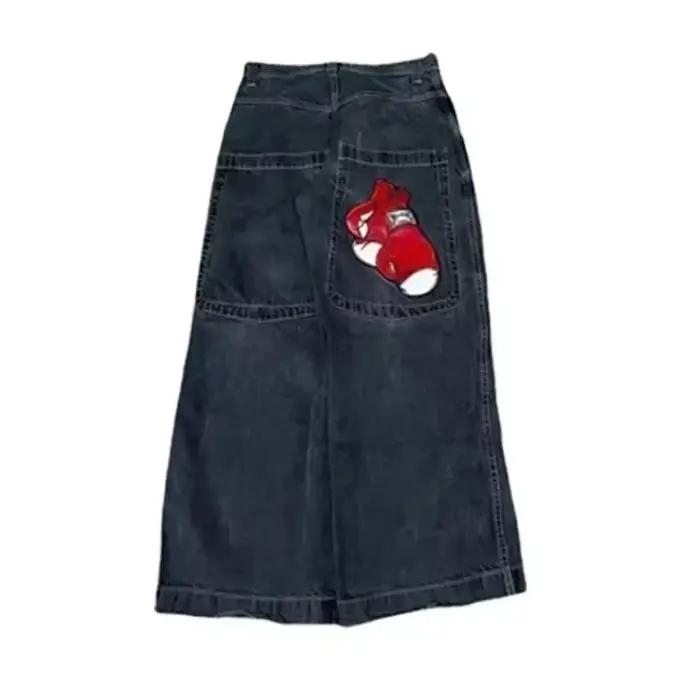 Y2K – jean ample à motif rétro brodé pour hommes