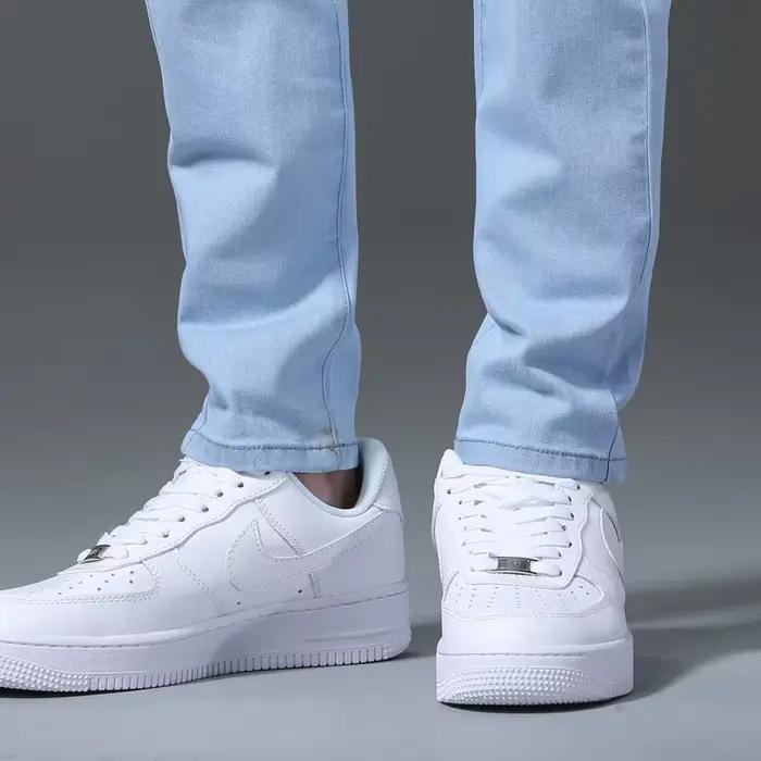 Hommes d'affaires décontracté droit jambe étroite jean bleu clair gris Stretch Vintage Denim pantalon Streetwear coupe