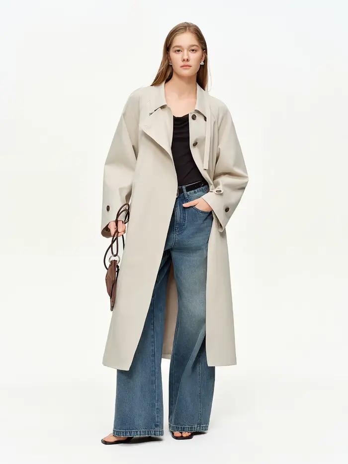 DUSHU 2026 printemps exclusif rétro taille haute jean bleu lavé coton ligne incurvée BF Baggy pantalon droit