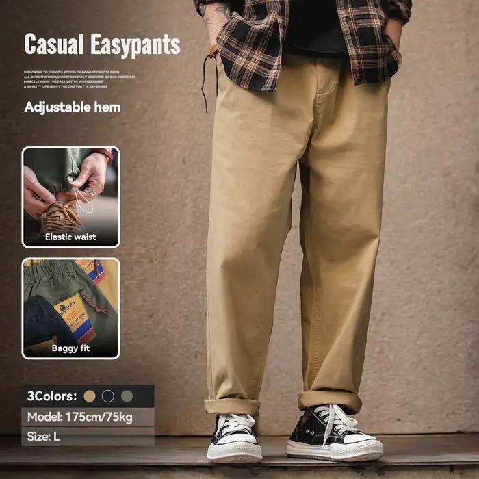 Pantalon Maden Vintage Homme Kaki Décontracté avec Ceinture Élastique et Détails Noués à la Cheville Occasions Spéciales et Journées Polyvalentes