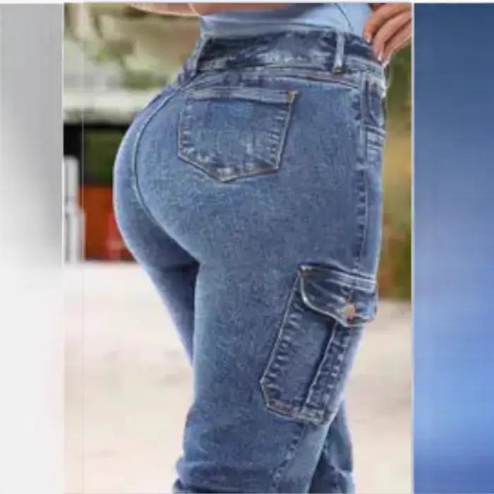 Femmes jean Streetwear poches épissé crayon pantalon coupe ajustée trous en détresse