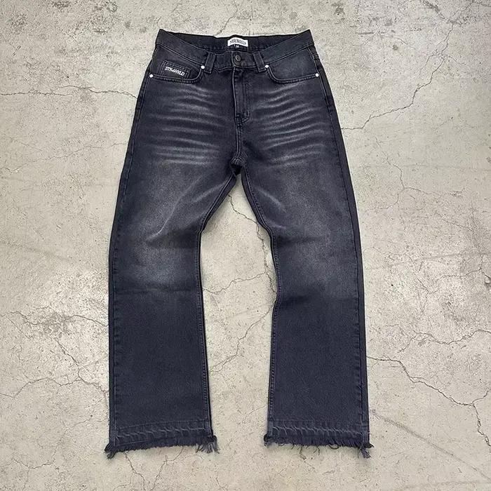 Jean unisexe coupe droite délavé style décontracté streetwear