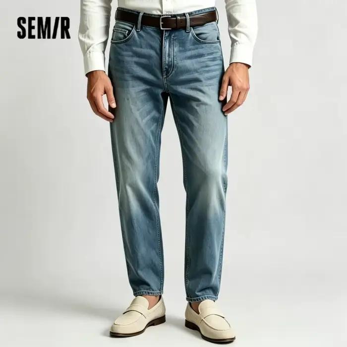 Jean homme Semir stretch délavé vintage coupe droite confortable pour hommes décontractés occasions quotidiennes