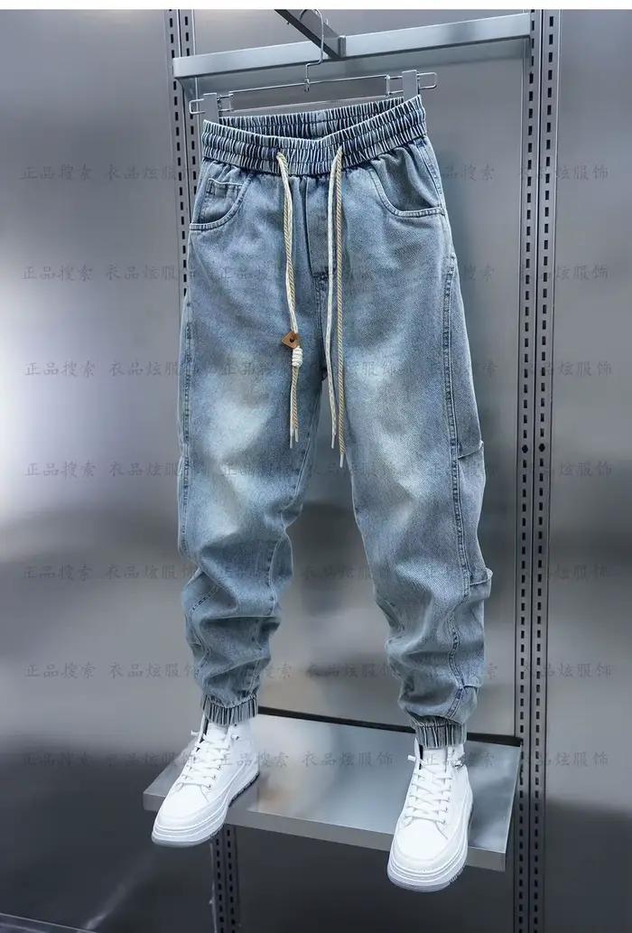 Nouveau Jean Homme 2026 – Legging Harlan Bleu Clair Automne Hiver – Taille Élastique Ample – Vêtement Masculin de Luxe – Pantalon Décontracté