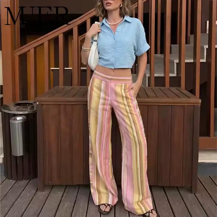 Pantalon Palazzo Rayé Taille Haute Mujer Pour Femme Style High Street Polyvalent Occasions Spéciales Sportives et Mode