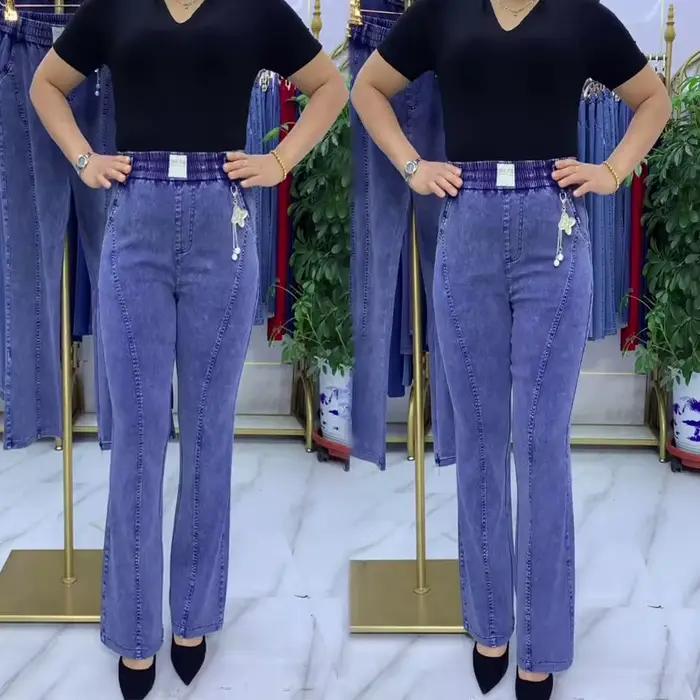 Jean femme d'âge moyen printemps automne taille extensible Denim pantalon grande