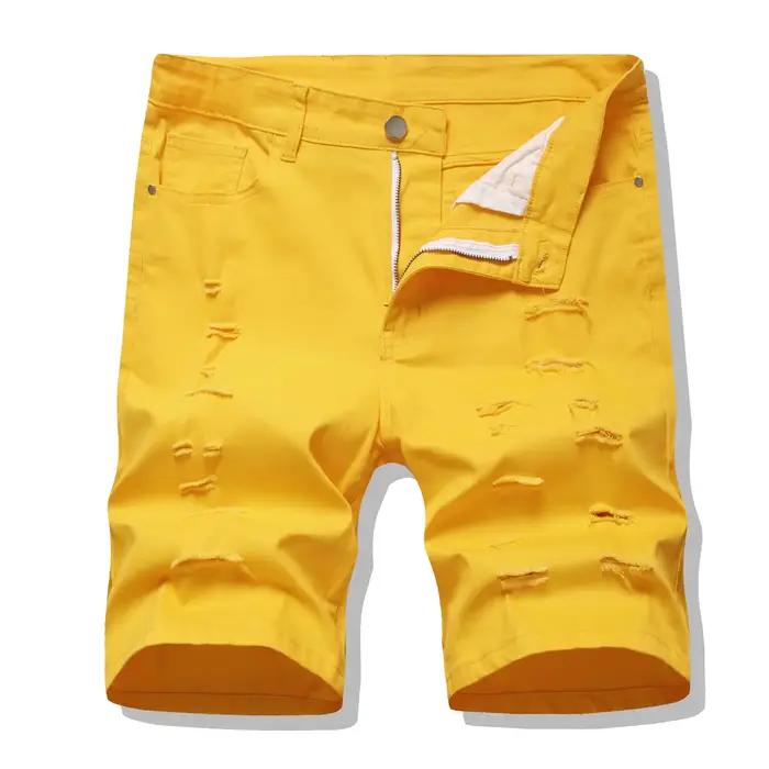Short homme trou jean Streetwear taille moyenne lavé poches en détresse longueur genou Vintage déchiré Denims pantalon court droit