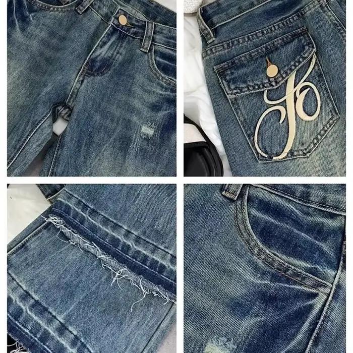 Jean évasé taille basse en denim de coton pour femmes style rétro américain toute la saison à offrir pour des occasions spéciales