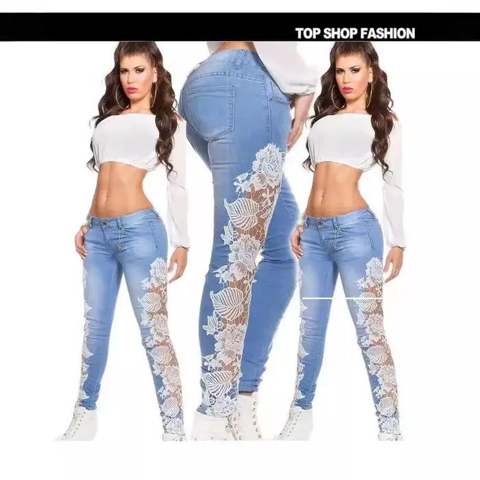 Maman dentelle jean femmes Denim taille haute pantalon bouton fermeture éclair crayon