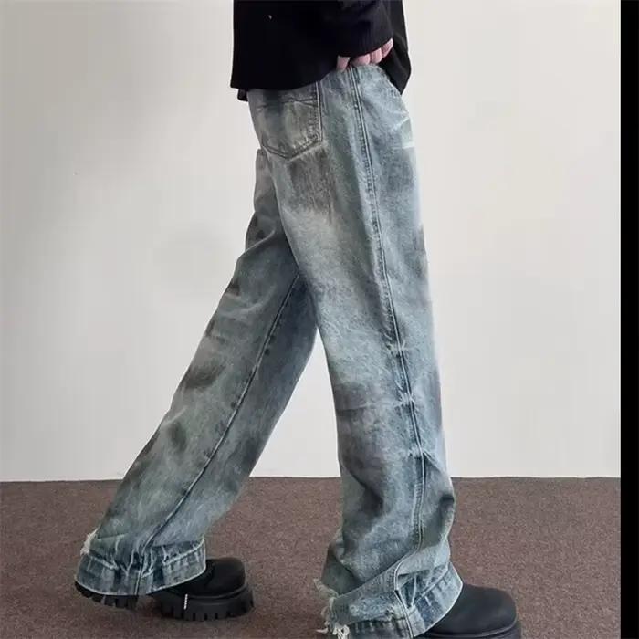 Nouveau Vintage hommes Baggy Denim pantalon 2025 automne Streetwear jambe large en détresse Jean Y2K Goth mode