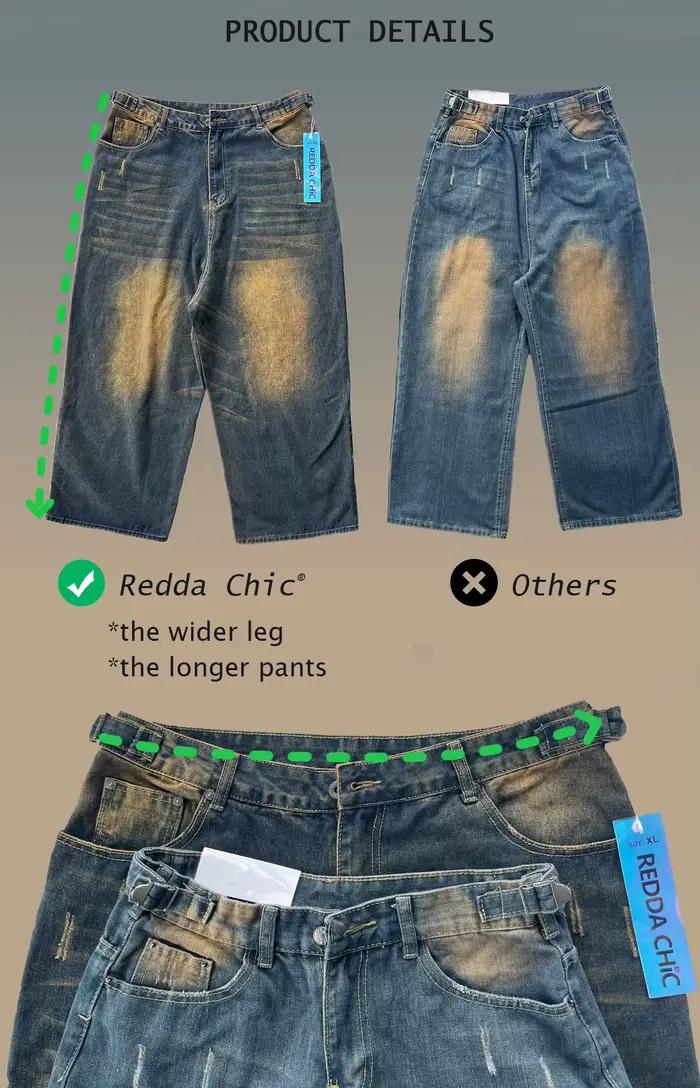 Jeans baggy REDDA CHiC en toile adoucissante, coupe ample, style rétro, pour homme, décontracté, quatre saisons