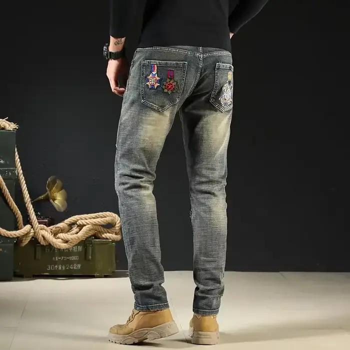 Jeans de moto brodés pour hommes