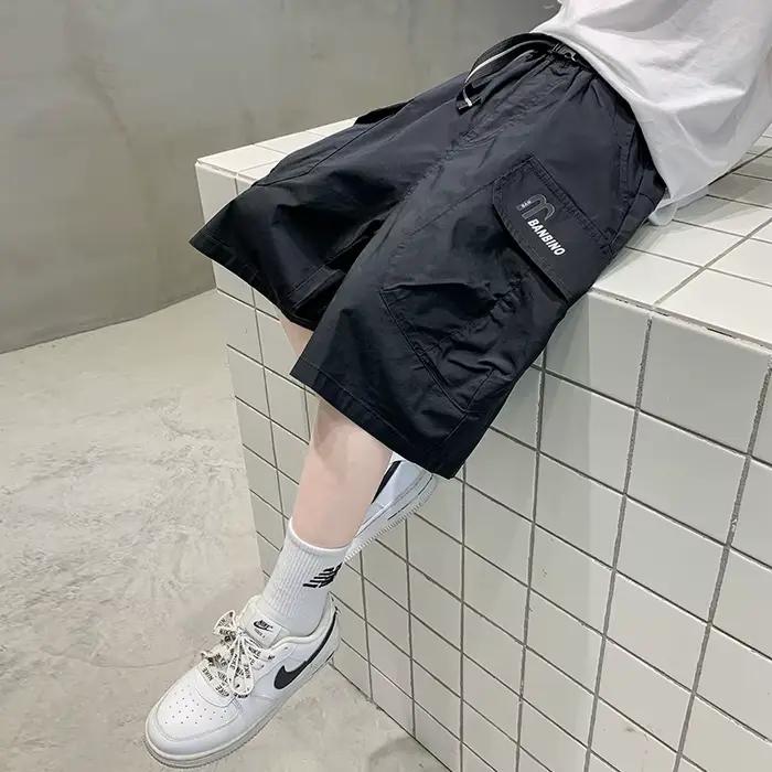 Cool garçons Shorts avec poches mode été nouveautés enfants noir kaki Sport genou longueur Cargo pantalon adolescent