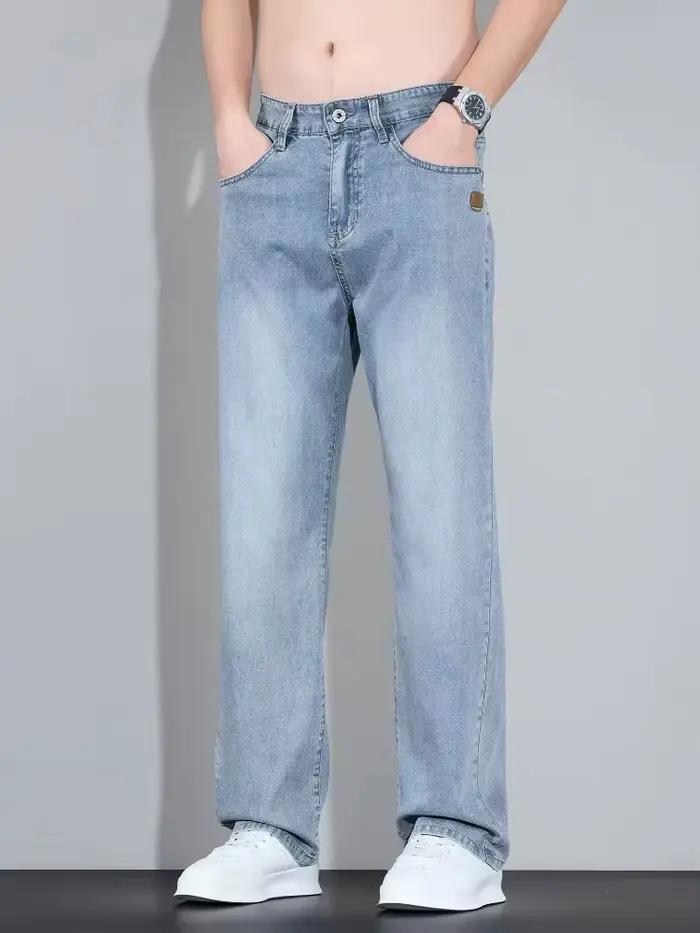 Jean en Lyocell Soie Glacée pour Homme – Pantalon en Denim Ultra-Fin Coréen Tendance