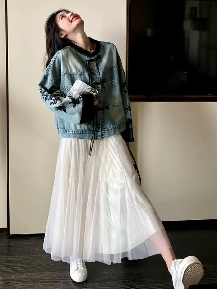 Short en Denim de Style chinois Vintage pour femmes