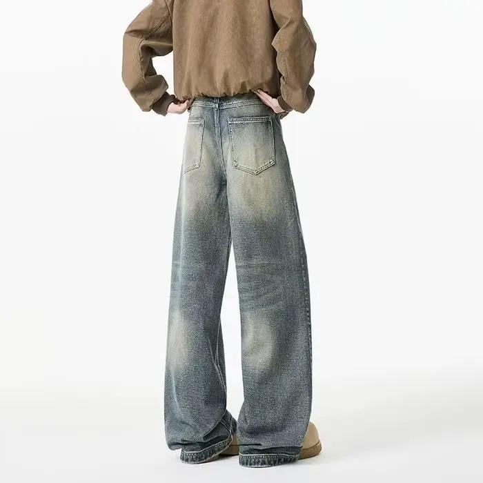 Nouveau Jean Rétro Délavé Coupe Droite 2026 pour Homme – Pantalon en Denim Ample Style Hip-Hop Y2K Effet Usé Tendance Urbaine
