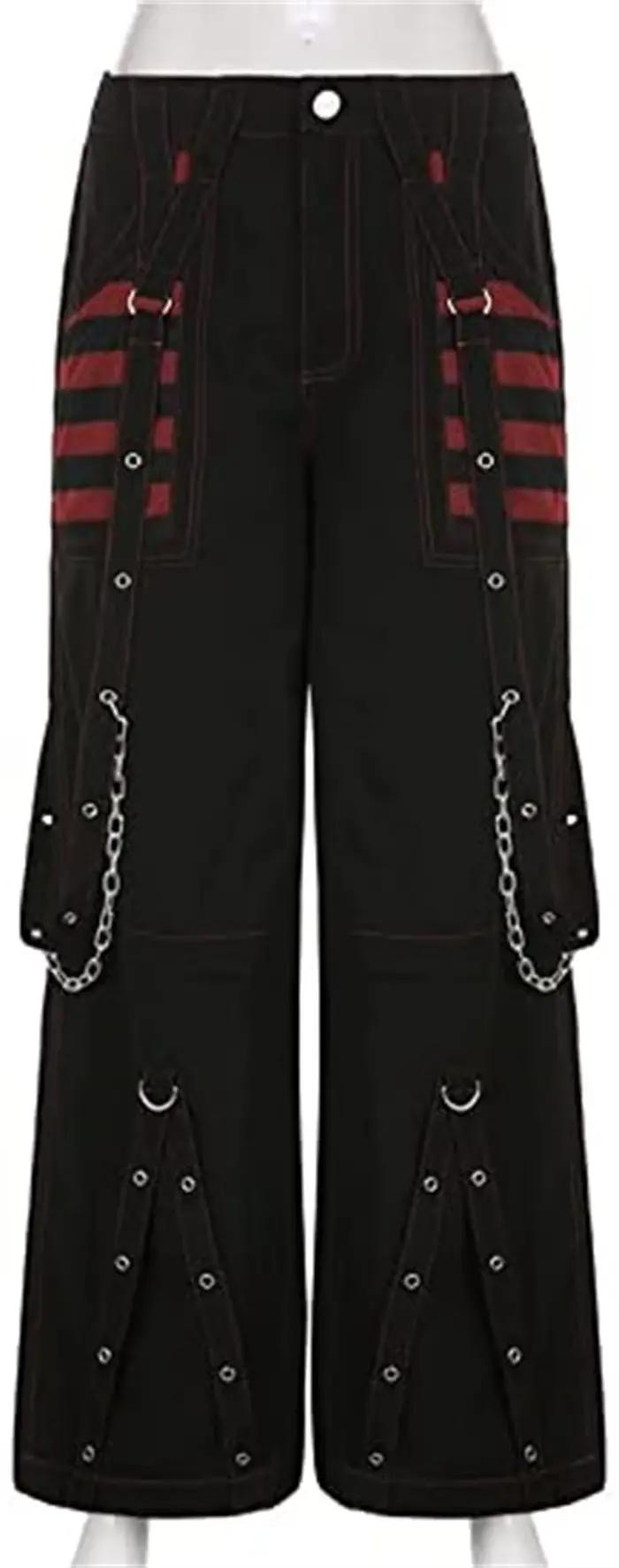 Jean Cargo Gothique à Jambes Larges et Droites pour Femme