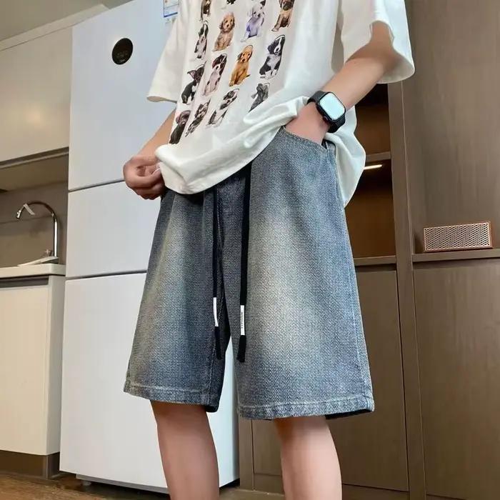 Shorts en jean bleu Bakorobaty, style streetwear, coupe droite, ample, pour hommes, shorts y2k vintage, jorts shorts, bermuda jeans masculin, shorts sport pour hommes, shorts pour hommes, shorts jeans homme, shorts baggy homme, shorts oversize homme, shorts de gym homme, shorts pour randonnée homme,