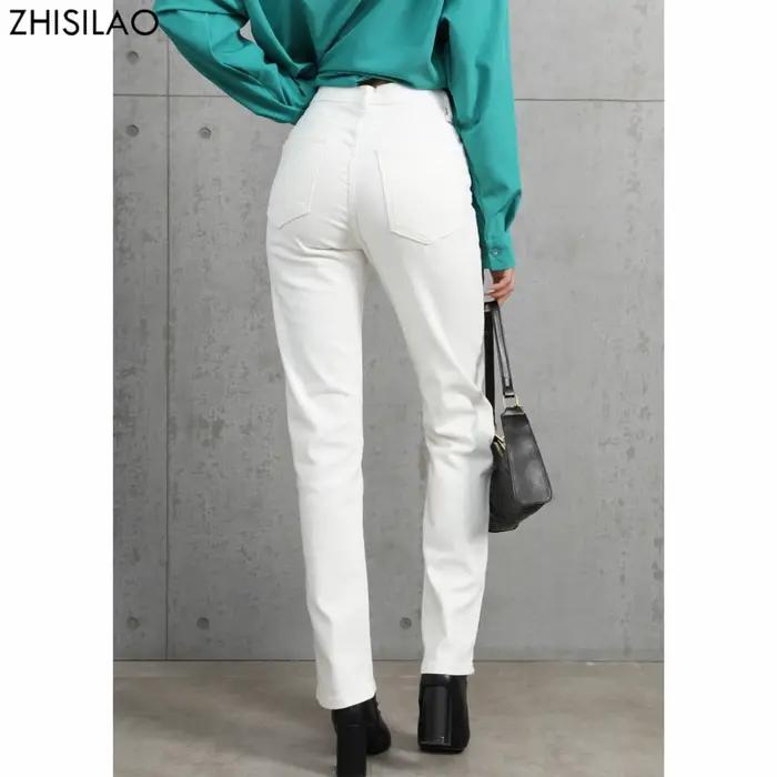 Jean Vintage Blanc ZHISILAO Pantalon Femme Style Urbain Haute Qualité Coton Polyester Élasthanne Occasions Spéciales
