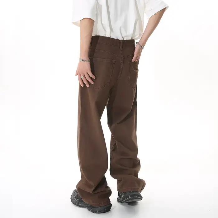 2025 abricot noir vêtements pour hommes nouveau café pantalon en Denim décontracté printemps ample Simple Vintage jambe