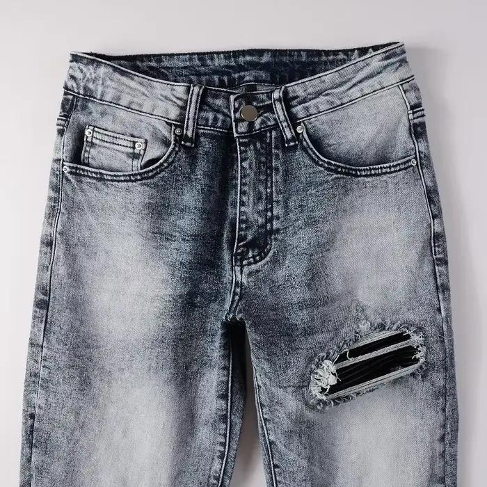 Jean homme Vintage trous pantalon Rivet Patch mince maigre déchiré