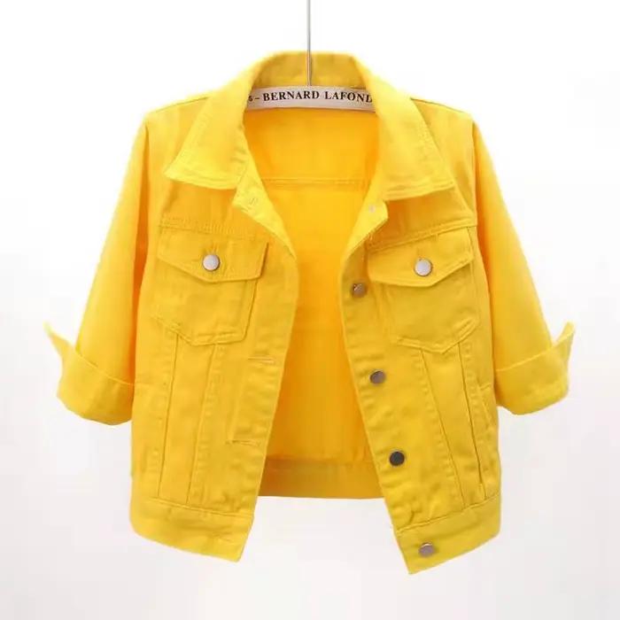 Nouveau Printemps Été Femmes Denim Veste Y-Rose document Solide Court Multicolore Femin37Trois Quarts Manches Jean