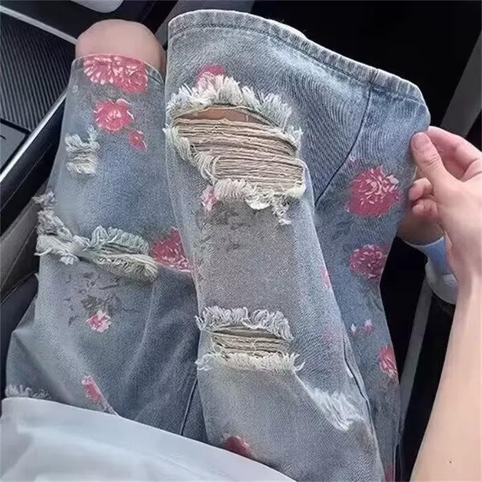 Shorts en jean déchirés et délavés style streetwear américain pour homme