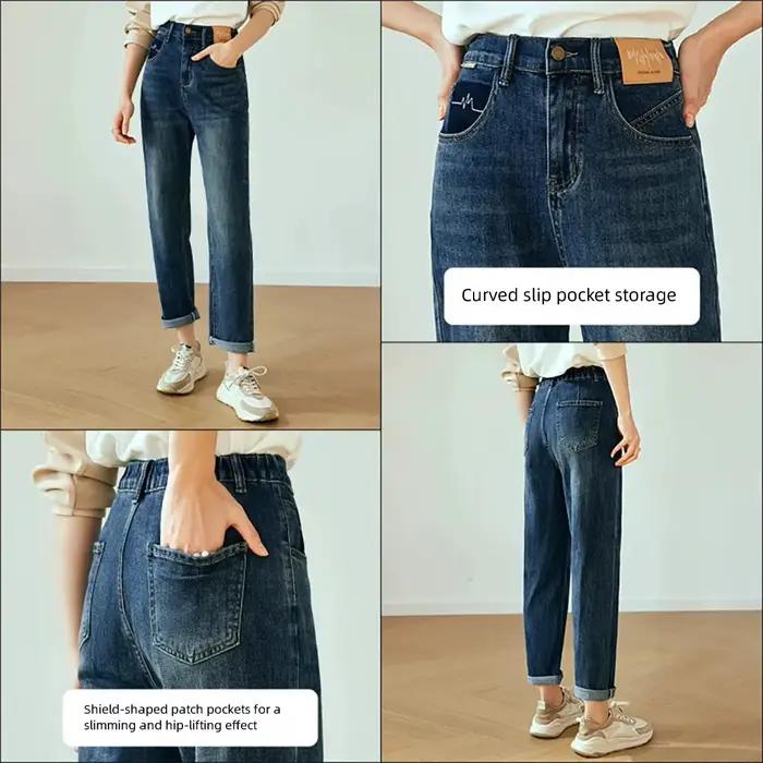 OLrain Vintage Cotton Pancil Jeans Femme Printemps-Été 2026 Élastique Décontracté Confortable Longueur Cheville Jean en
