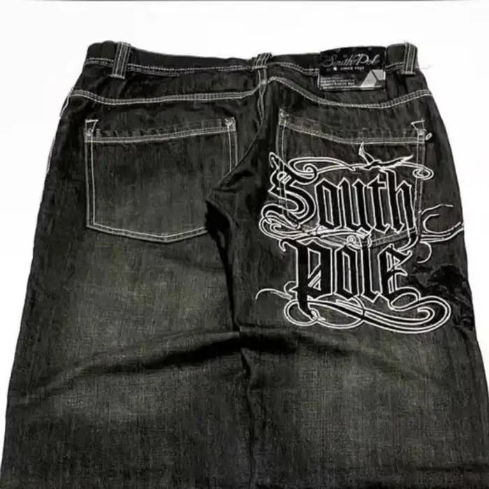 Jeans amples brodés lettres Y2K