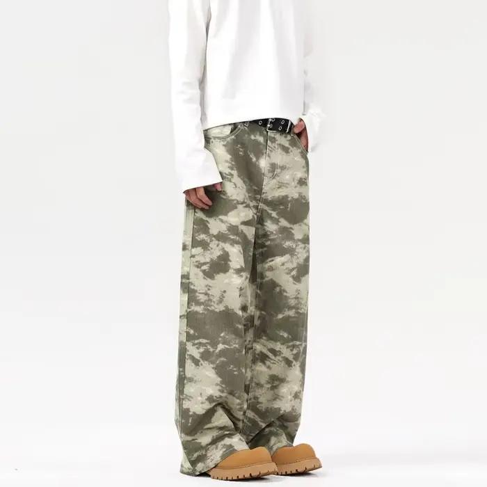 Jean homme à la mode rétro 3D camouflage éclaboussures denim ample droit jeans décontractés style gothique coton舒适 councill,请提供一个符合要求的标题,不需要HTML格式,确保包含产品信息和关键词,但不提及价格、产地或促销信息。例如: ###TITRE###时尚宽松直筒裤男式复古3D迷彩水洗牛仔裤舒适剪裁适合多种场合
