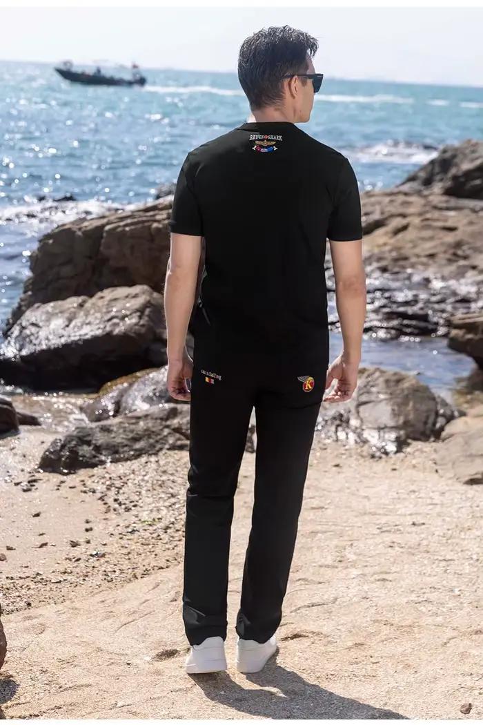 Nouveau Jean Bruce & Shark Noir Mince Été Hommes Décontracté Élégant Avec Broderie Pour Occasions Quotidiennes