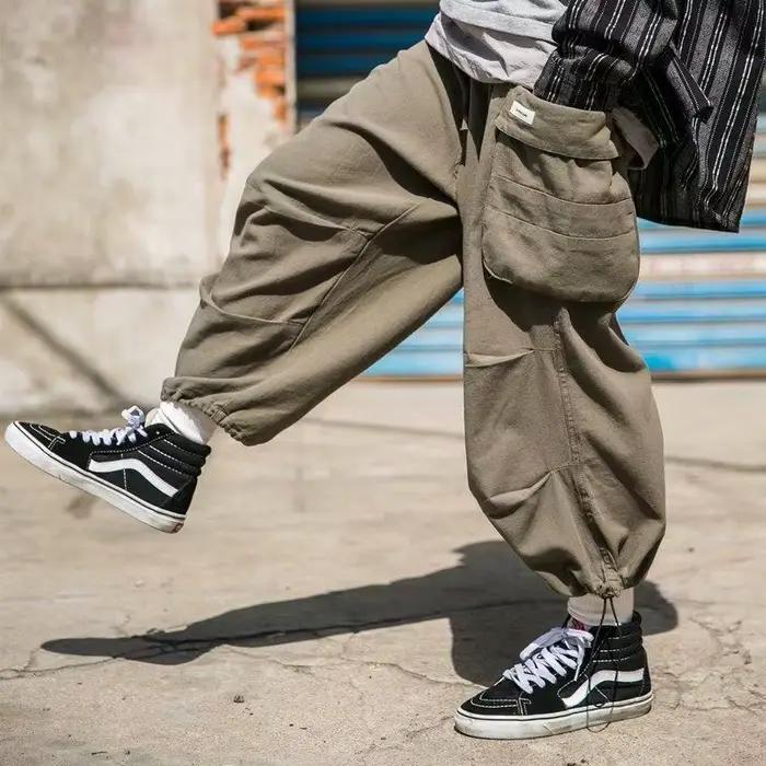 Y2k Baggy Cargo pantalon 100% coton Joggers Streetwear vieil argent décontracté Harem pantalons longs hommes jambe large surdimensionné