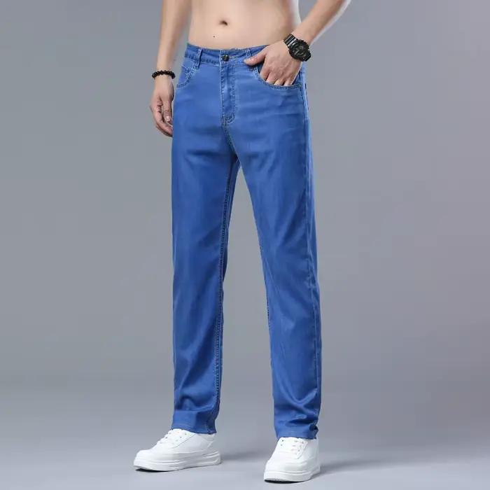 Jean en Lyocell Ultra-Fin Été Élastique Coupe Droite pour Homme – Pantalon en Denim Tendance Coréen Doux et Fluide – Style Décontracté Chic