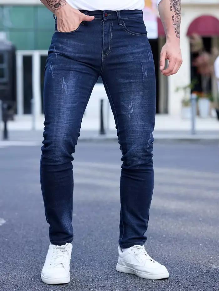 2025 printemps automne hommes mode déchiré jean moulant Style de rue Vintage lavage solide Denim décontracté coupe ajustée crayon pantalon 28-36