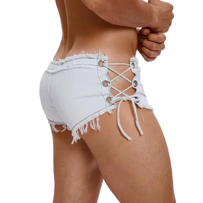 Shorts en jean déchirés à taille basse pour homme