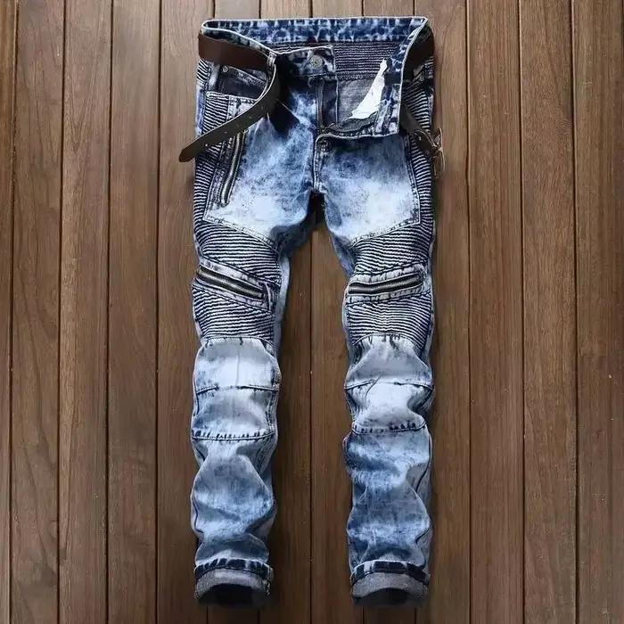 Punk Street Style déchiré jean moulant hommes Vintage lavage solide Denim pantalon