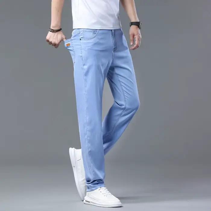 2025 été nouveaux hommes bleu ciel mince Stretch jean Lyocell