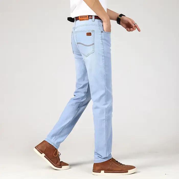 Jean fin pour hommes de marque 2025 été nouveau Style affaires décontracté coupe ajustée élastique