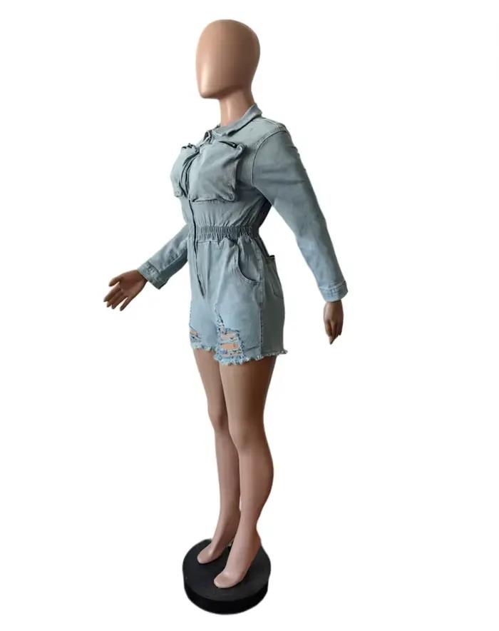 Combinaison en jean extensible élégante pour femme